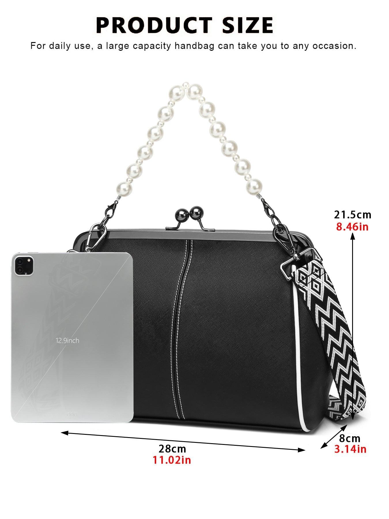 Bootara Women's British Vintage Oversized Bag – Multi-Way Shoulder/Tote Bag with Clip Closure