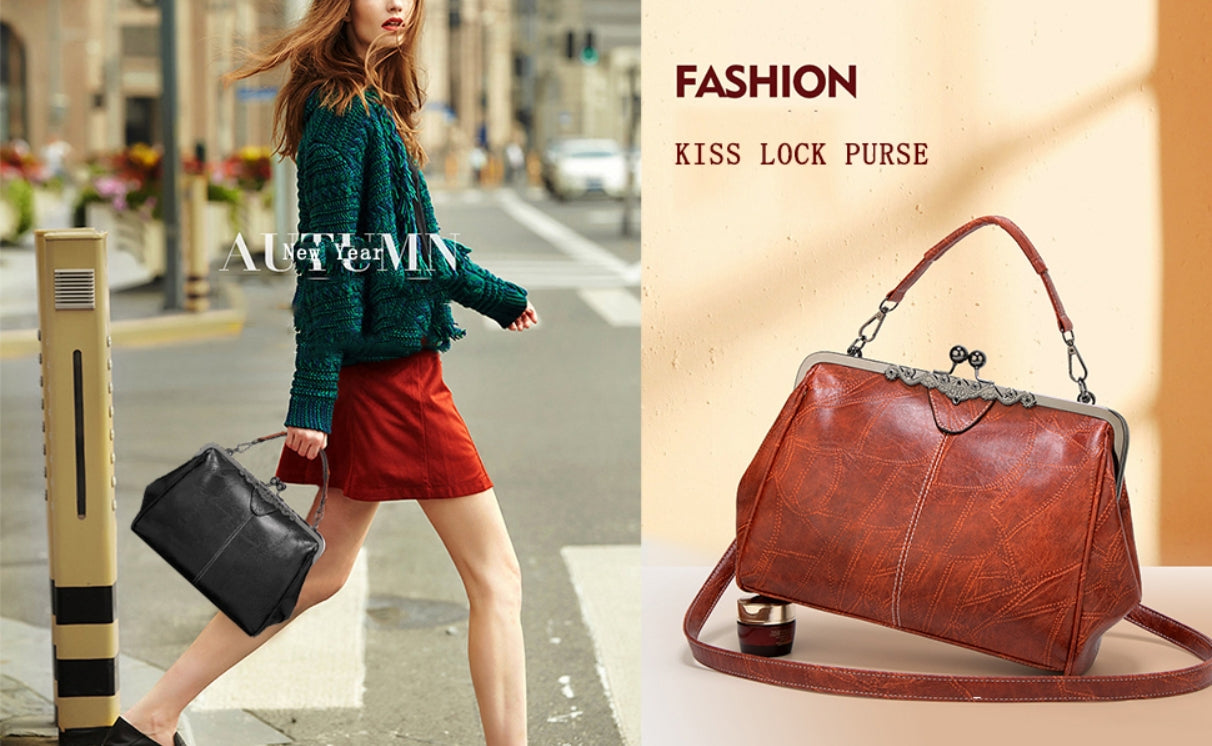 Bootara Women's British Vintage Oversized Bag – Multi-Way Shoulder/Tote Bag with Clip Closure