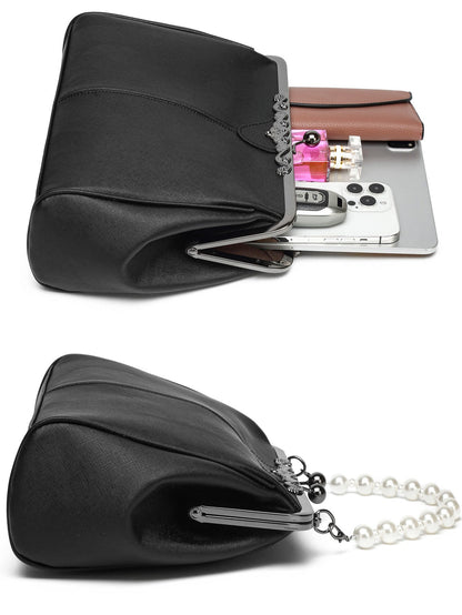 Bootara Women's British Vintage Oversized Bag – Multi-Way Shoulder/Tote Bag with Clip Closure