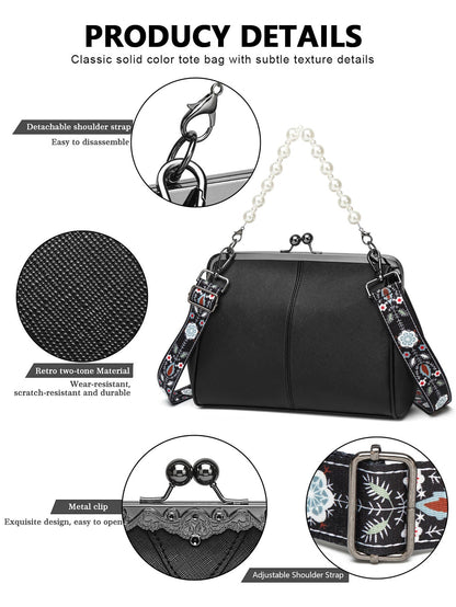 Bootara Women's British Vintage Oversized Bag – Multi-Way Shoulder/Tote Bag with Clip Closure