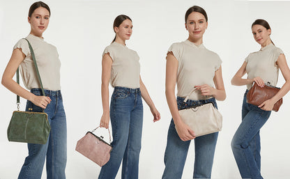 Bootara Women's British Vintage Oversized Bag – Multi-Way Shoulder/Tote Bag with Clip Closure